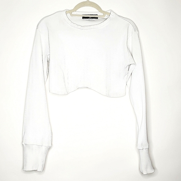 Maniere De Voir Ribbed Underbust Crop Top Size 16 White Long Sleeve Pullover - Picture 2 of 12